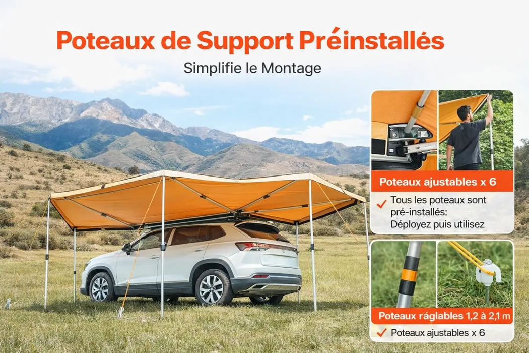 Auvent autoportant 270° Latéral pour Véhicule 6,09 x 2,10 m – UV50+, PU3000 mm Woody's Camp