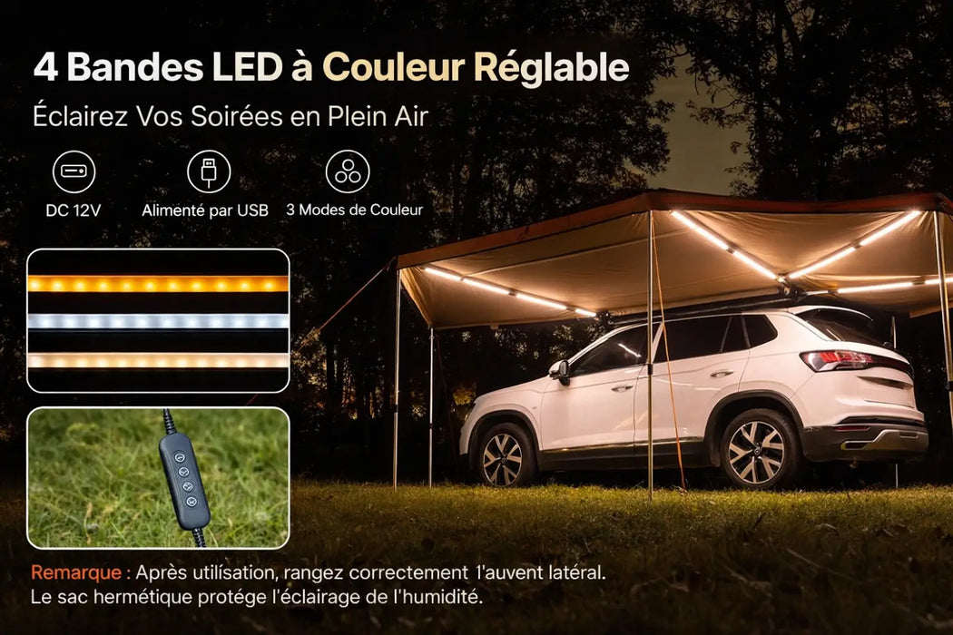 Auvent autoportant 270° Latéral pour Véhicule 6,09 x 2,10 m – UV50+, PU3000 mm Woody's Camp