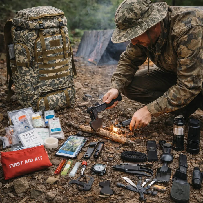 Sac tactique de Survie 72H Complet–80L + 30+ Équipements Outdoor Woody’s Camp