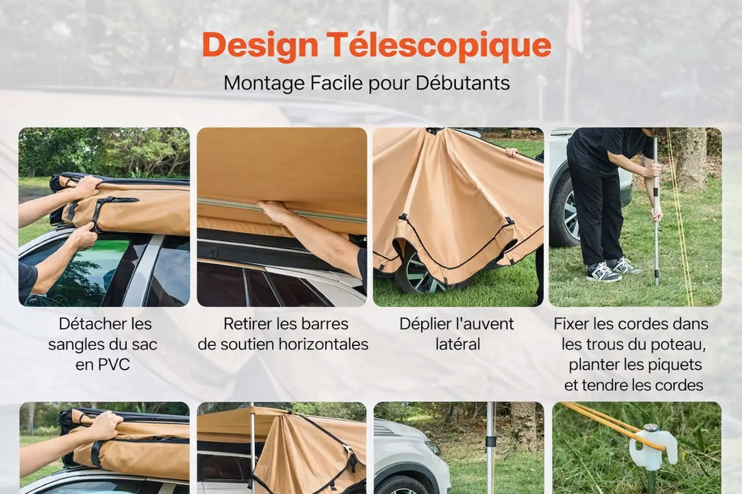 Auvent autoportant 270° Latéral pour Véhicule 6,09 x 2,10 m – UV50+, PU3000 mm Woody's Camp
