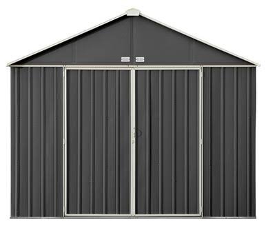 EZEE Shed Steel Storage 10 x 8 ft. Galvanized Extra High Gable Charcoal with Cream Trim