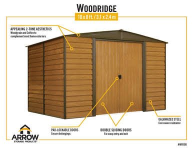 Woodridge 10 x 8 ft. Steel Storage Shed Coffee/Woodgrain