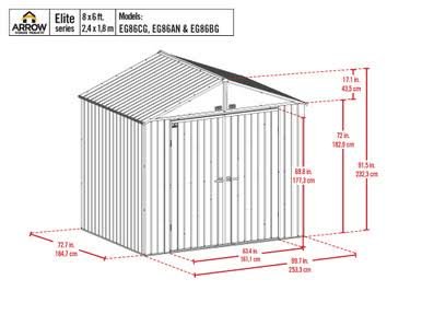 Arrow Elite Steel Storage Shed, 8x6, Anthracite