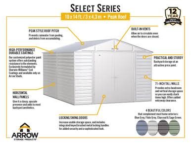 Arrow Select Steel Storage Shed, 10x14, Charcoal