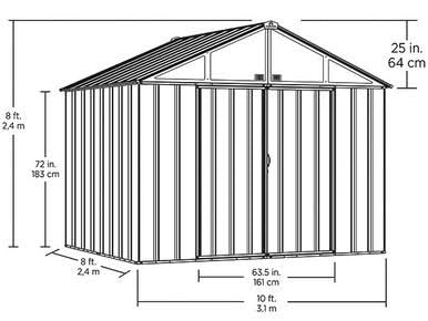 EZEE Shed Steel Storage 10 x 8 ft. Galvanized Extra High Gable Charcoal with Cream Trim