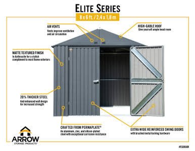 Arrow Elite Steel Storage Shed, 8x6, Anthracite