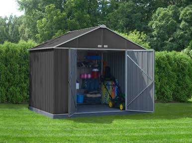 EZEE Shed Steel Storage 10 x 8 ft. Galvanized Extra High Gable Charcoal with Cream Trim