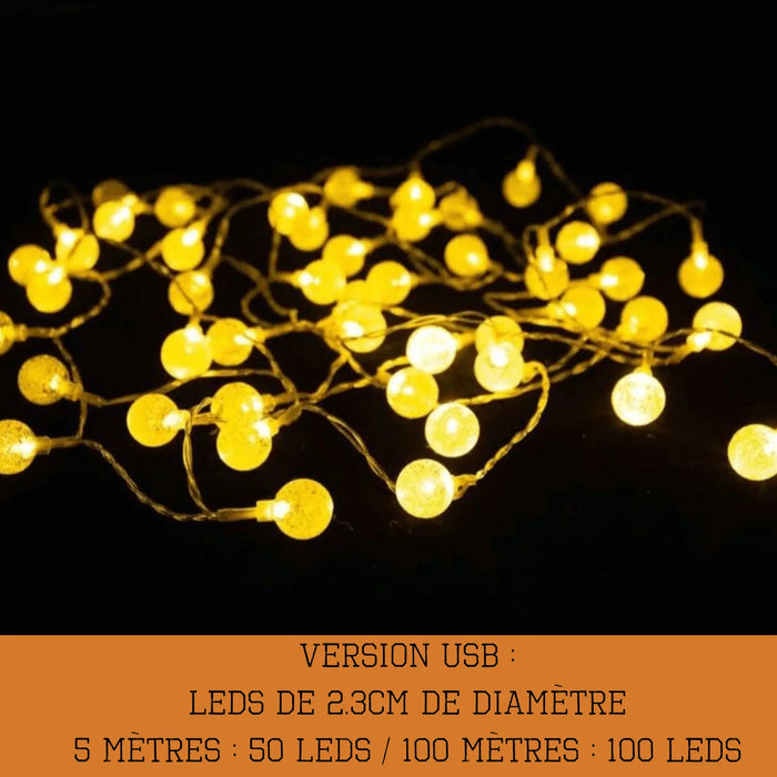 Guirlande LED étanche USB, 2,3 cm de diamètre, 5-10 m, 50-100 LED, éclairage économique pour le camping.