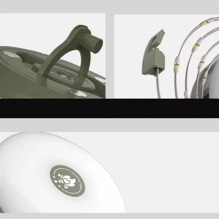 Gros plan sur des guirlandes lumineuses extérieures rétractables et portables montrant un design durable et des caractéristiques imperméables pour une utilisation en camping.