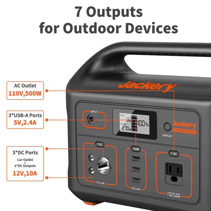 Jackery Explore 500 Portable Power Station and 1 x 100W Solar Panel T1G1SP500G100SP