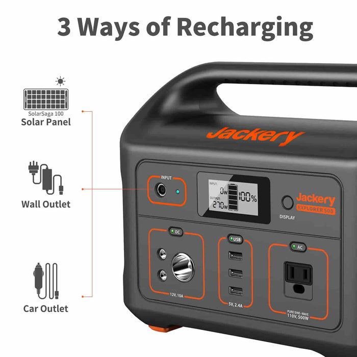 Jackery Explore 500 Portable Power Station and 1 x 100W Solar Panel T1G1SP500G100SP