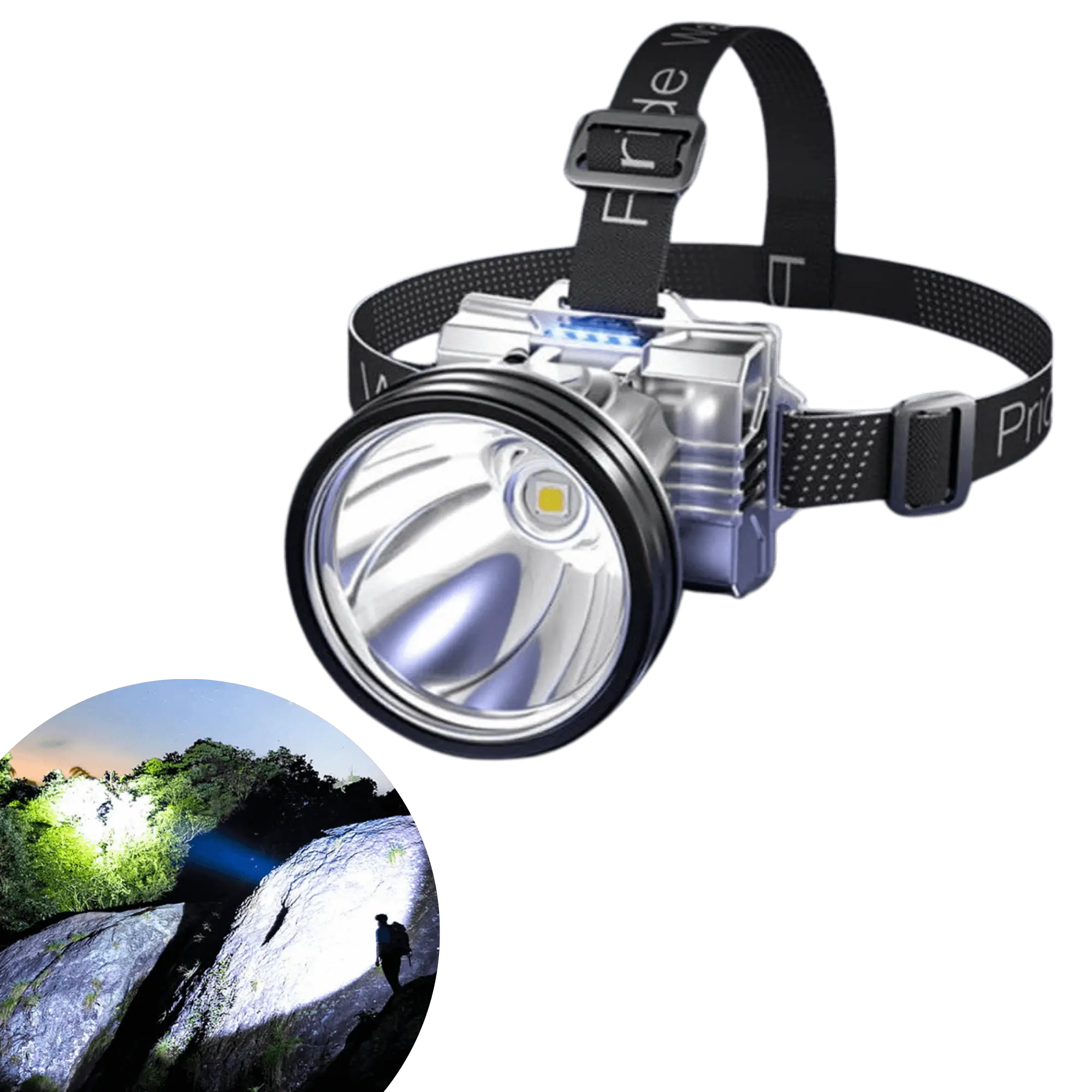 Lampe frontale haute puissance, ultra lumineuse pour camping sauvage et exploration, avec faisceau puissant de 90 000 lumens.