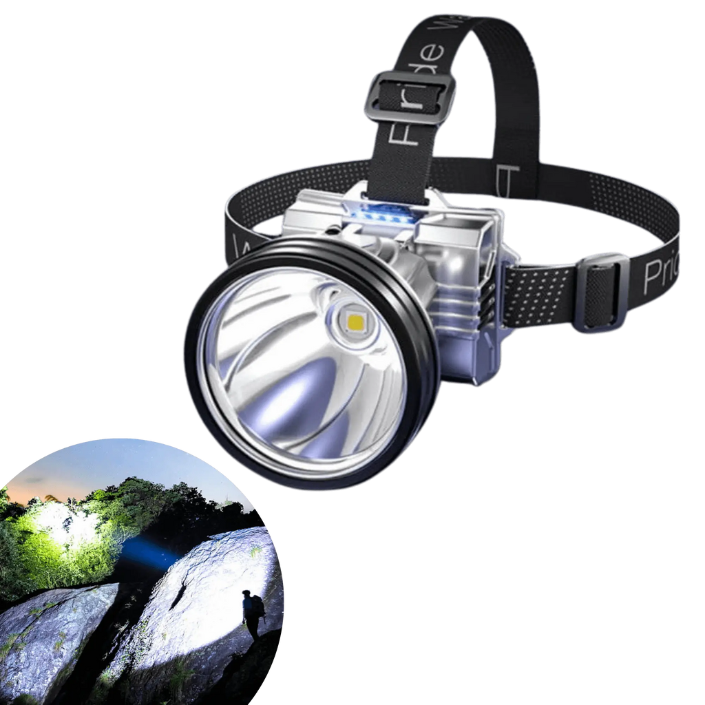Lampe frontale haute puissance, ultra lumineuse pour camping sauvage et exploration, avec faisceau puissant de 90 000 lumens.