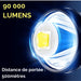 Lampe frontale ultra lumineuse de 90 000 lumens avec une portée de 500 mètres, idéale pour le camping sauvage et l'exploration en pleine nature.