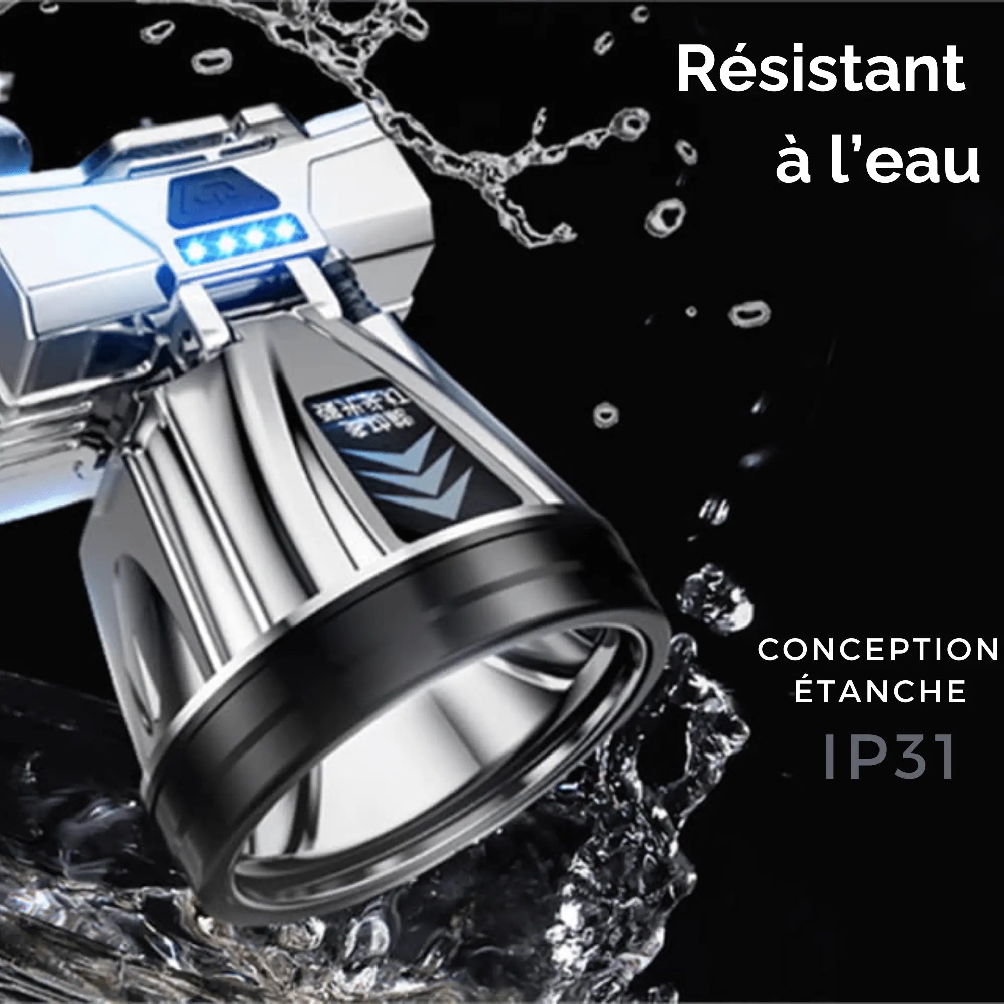 Lampe frontale haute puissance IP31, résistante à l'eau pour camping et activités outdoor
