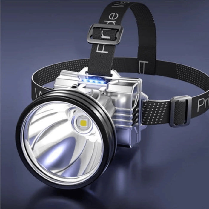 Lampe frontale ultra lumineuse haute puissance pour le camping sauvage et les activités de plein air, avec une luminosité de 90 000 lumens et une portée de 500 m.