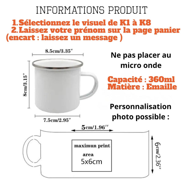 mug camping personnalisé, mug émaillé camping, cadeau saint valentin camping, mug vanlife, tasse camping métal, cadeau aventurier, mug personnalisé prénom, tasse feu de camp, mug outdoor, cadeau couple camping