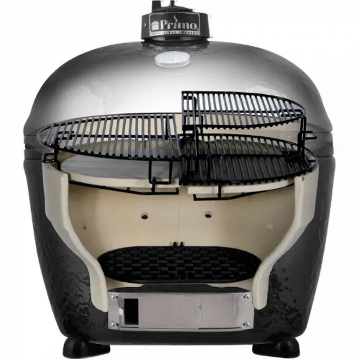 Primo All-In-One Oval X-L 400 Ceramic Charcoal Grill Heavy-Duty Stand, Side Shelves, Ash Tool and Grate Lifter PGCXLC