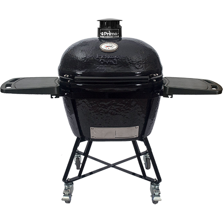 Primo All-In-One Oval X-L 400 Ceramic Charcoal Grill Heavy-Duty Stand, Side Shelves, Ash Tool and Grate Lifter PGCXLC