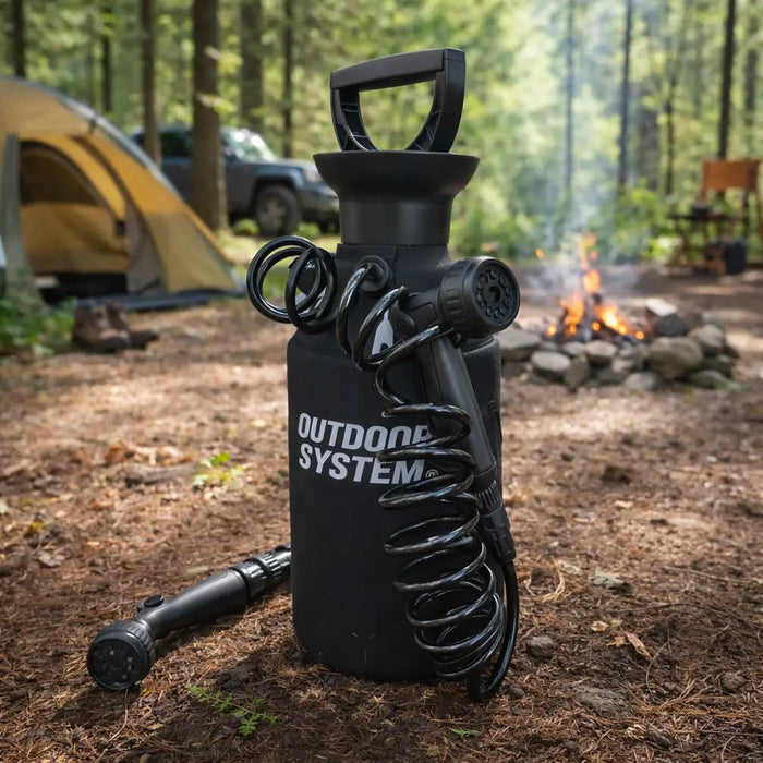 Douche Portable Manuelle 8 L – Outdoor System | Haute Pression & Couverture Néoprène Isolante Woody’s Camp