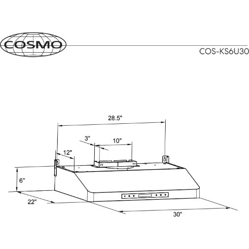 Cosmo 30" Under Cabinet Range Hood with Digital Touch Controls, 3-Speed Fan, LED Lights and Permanent Filters in Stainless Stee COS-KS6U30