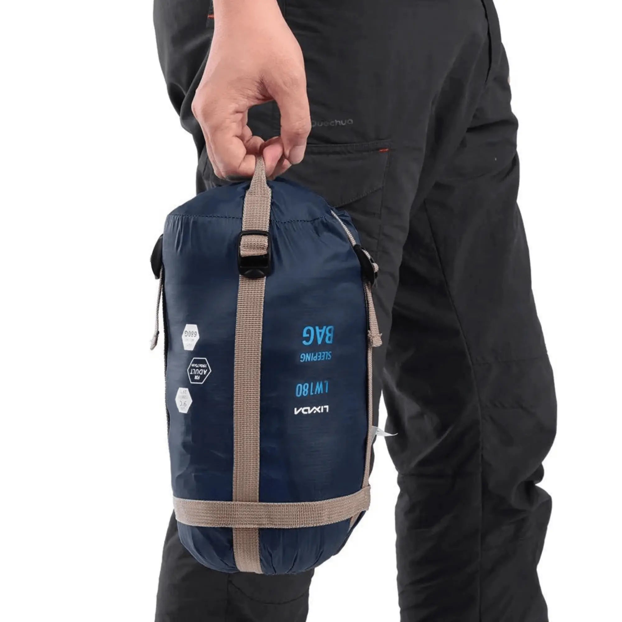 Ultraléger sac de couchage enveloppant 190x75cm pour l'extérieur, transporté facilement à la main, idéal pour le camping.