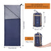 Sac de couchage ultraléger pour les activités de plein air, dimensions 220 cm x 75 cm, poids 1,4 kg, présenté plié et déplié.