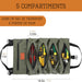 Sac de rangement pliable avec 5 compartiments pour outils, idéal pour organiser le camping et les voyages.