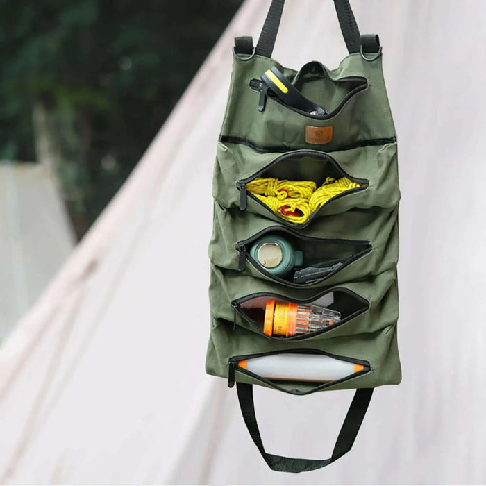 Sac de rangement pliable avec compartiments pour organiser le camping et les voyages