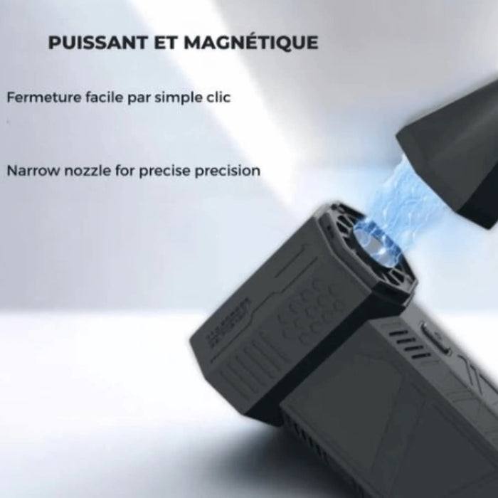Souffleur de camping portable avec fermeture magnétique puissante et buse étroite pour une précision ; idéal pour sécher les tentes et le matériel de camping.