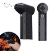 Souffleur de camping portable avec LEDs haute puissance, idéal pour sécher les tentes et le matériel, montré avec un insert pour utilisation barbecue.