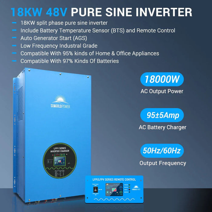 SunGoldPower 18KW 48V Split Phase Pure Sine Wave Inverter Charger LFPV18K48V240VSP