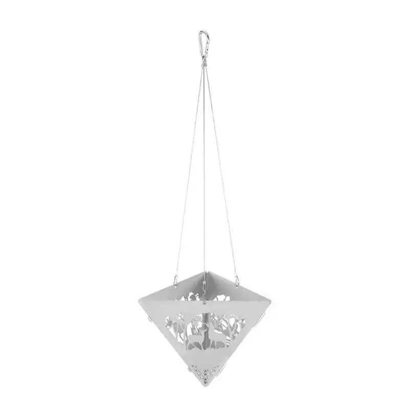 Triangular stainless steel campfire suspension, portable and durable, ideal for camping and outdoor barbecues, easy to store and use.