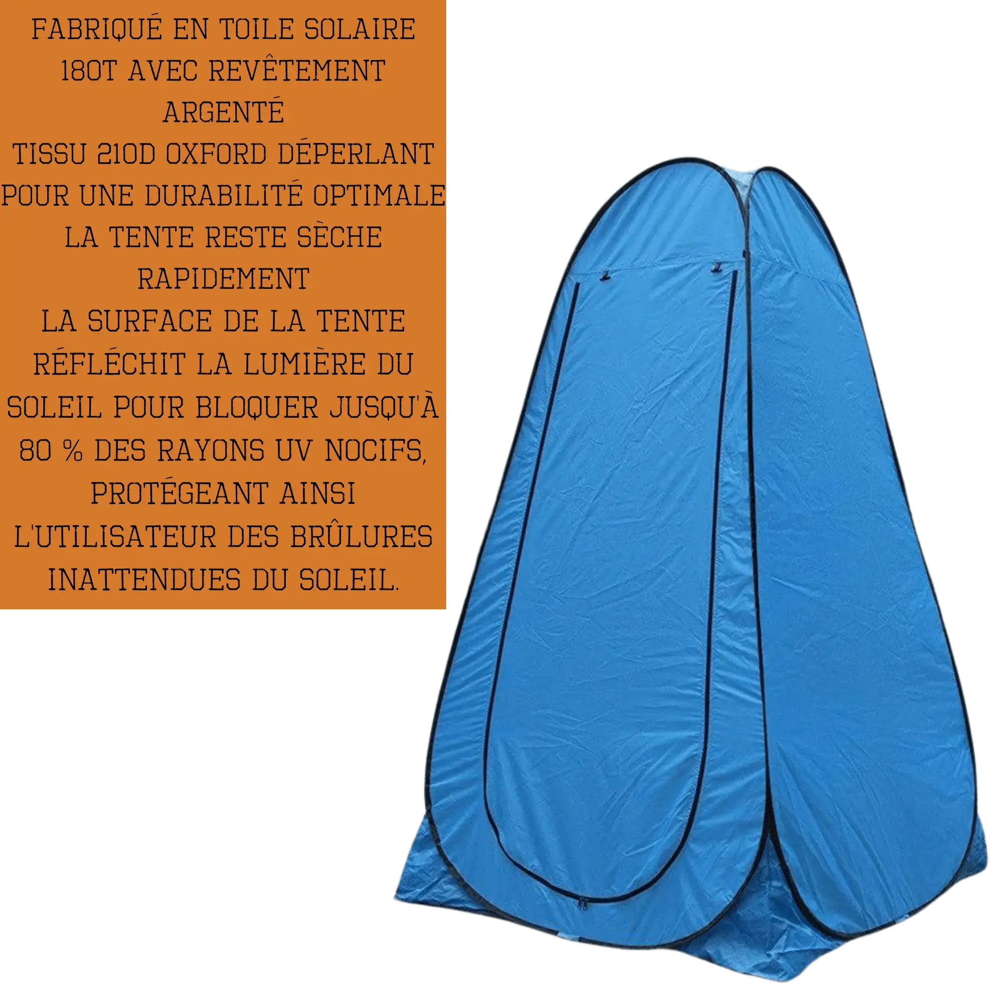 Tente de douche camping en plein air pliable avec tissu Oxford déperlant, protection solaire et installation rapide.
