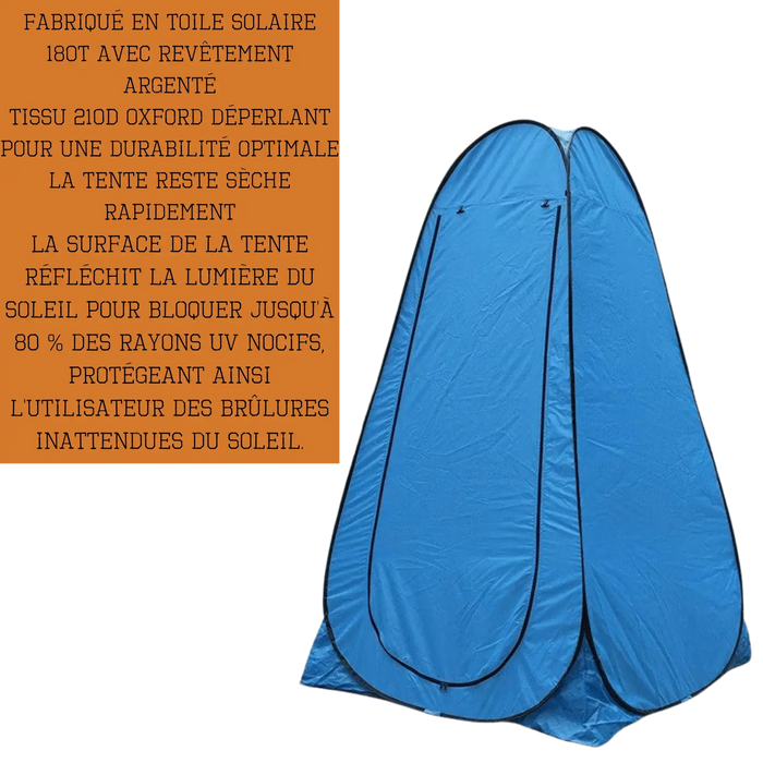 Tente de douche de camping pliable en plein air avec tissu Oxford déperlant, protection solaire et installation rapide.