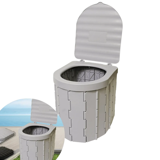 Toilette de camping pliable pour les aventures en plein air, avec un design compact et rétractable, accompagnée d'un sac de transport pratique pour un transport facile.