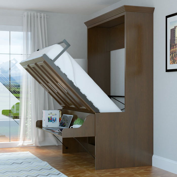 Murphy Bed With Desk & 2 Storage Cabinets, Full Size Coventry Walnut by Leto Muro