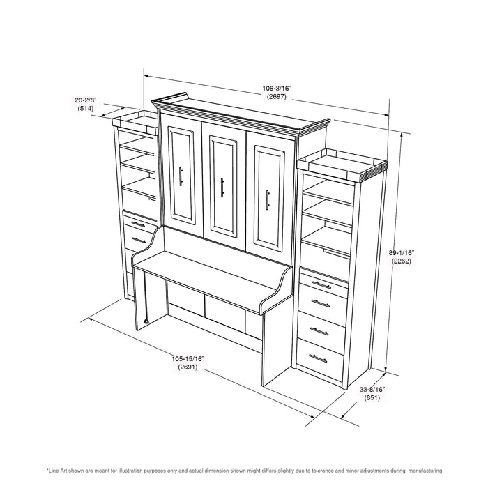 Murphy Bed With Desk & 2 Storage Cabinets, Full Size Coventry Walnut by Leto Muro