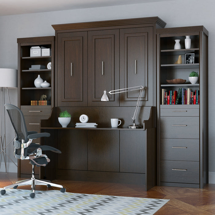 Murphy Bed With Desk & 2 Storage Cabinets, Full Size Coventry Walnut by Leto Muro