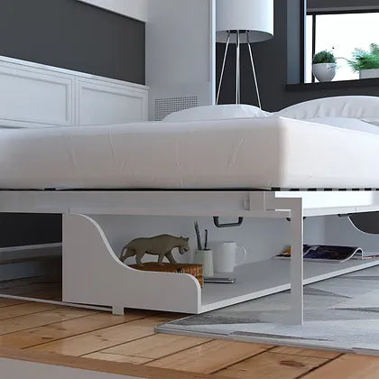 Horizontal Murphy Bed with Desk, Queen Size, White | Leto Muro