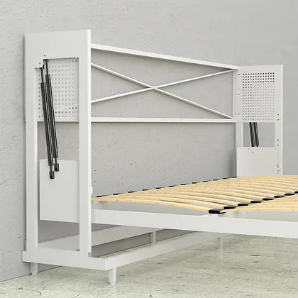 Horizontal Murphy Bed with Desk, Queen Size, White | Leto Muro
