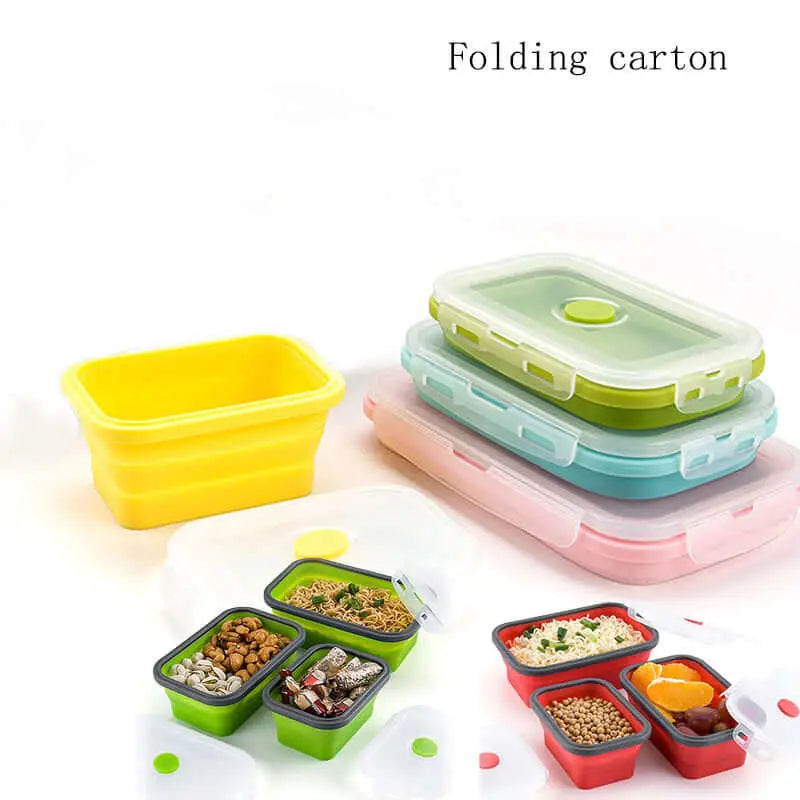 Piles de boîtes à déjeuner en silicone colorées et empilables pour le voyage, le camping, les micro-ondes et les congélateurs, idéales pour gagner de la place.