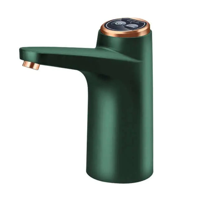Robinet électrique de camping vert avec charge USB rapide, compatible avec bouteilles et éviers, idéal pour caravanes et van aménagés.