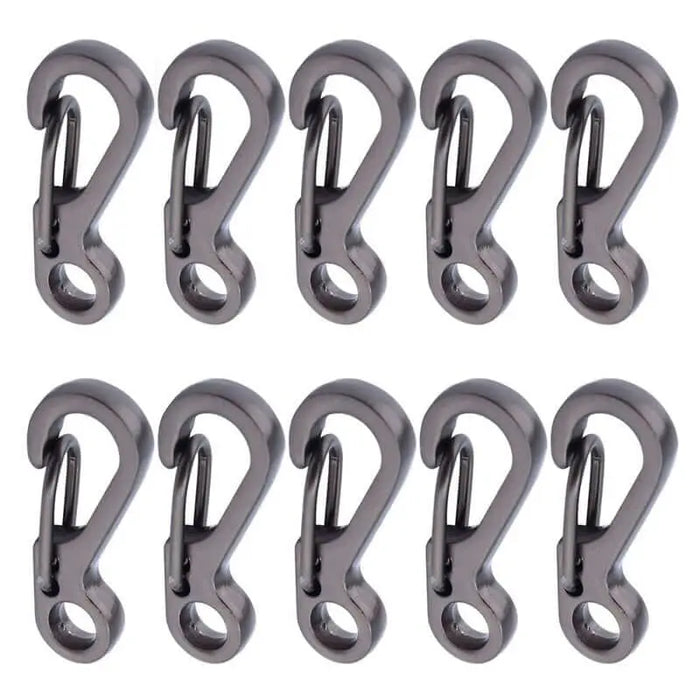 Set de 10 mini mousquetons de survie pour le camping, dotés de clips à ressort durables pour attacher des accessoires et des tentes.