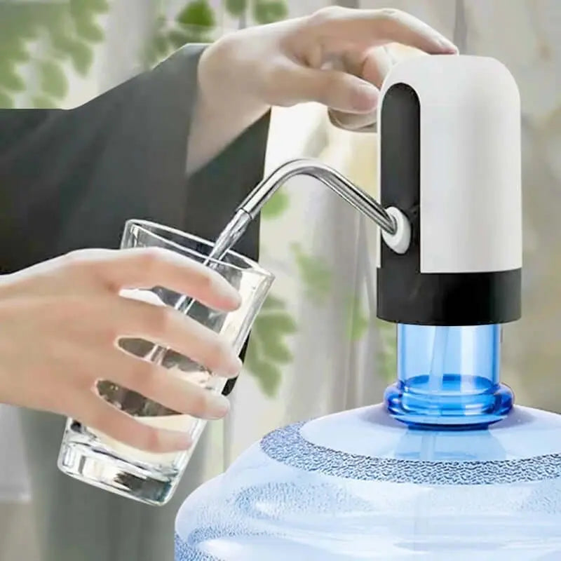 Electric camping faucet with USB charging, dispensing water into a glass. Perfect for camping, vans, and caravans. Available in 3 colors.