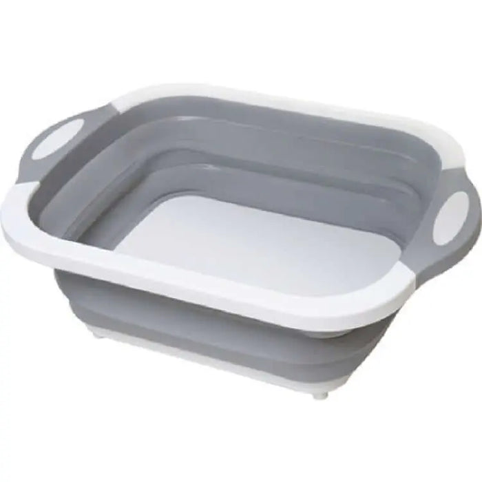 Évier pliable en silicone gris pour le camping, planche à découper portable, idéale pour la cuisine en plein air et les voyages.
