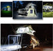 Un pack de 5 barres LED étanches éclairant une tente de toit et un setup de camping la nuit, mettant en valeur la capacité d'illumination en plein air.